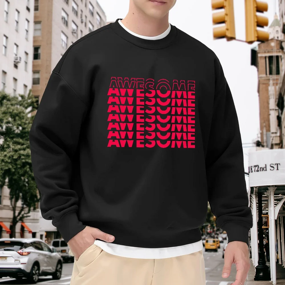

Men's Black Crew Neck Pullover Sweatshirt with Letter Print, Loose Fit, Street Fashion Casual Top, Versatile and Comfortable for Everyday Wear