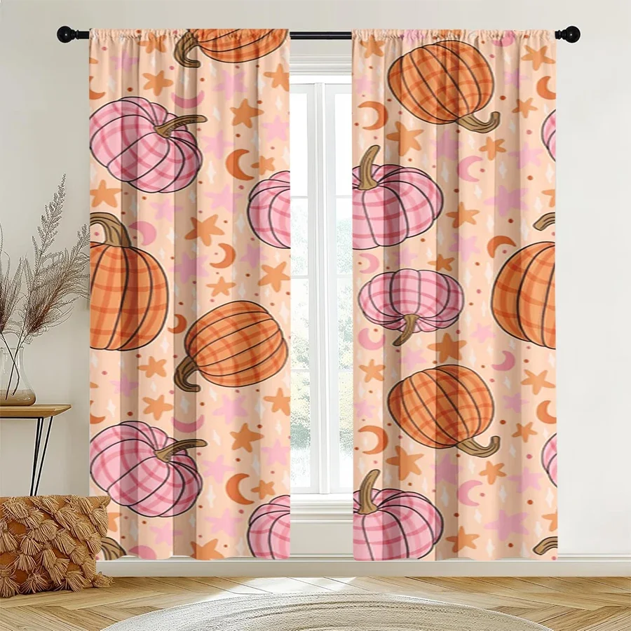 Autumn Pumpkin Pattern Curtains for Living Room Bedroom Seasonal Home Decor Window Drapes