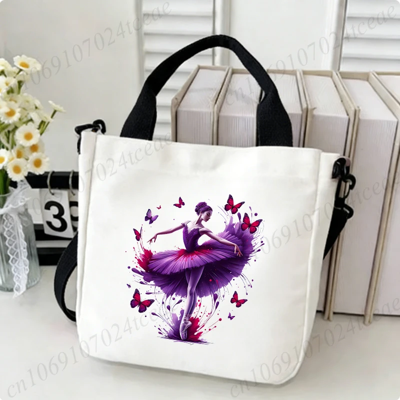 Women's Canvas Shoulder Bag Watercolor Dance Girls Aesthetics Crossbody Bags Fashion Teenage Boys Girls Tote Handbag Gift