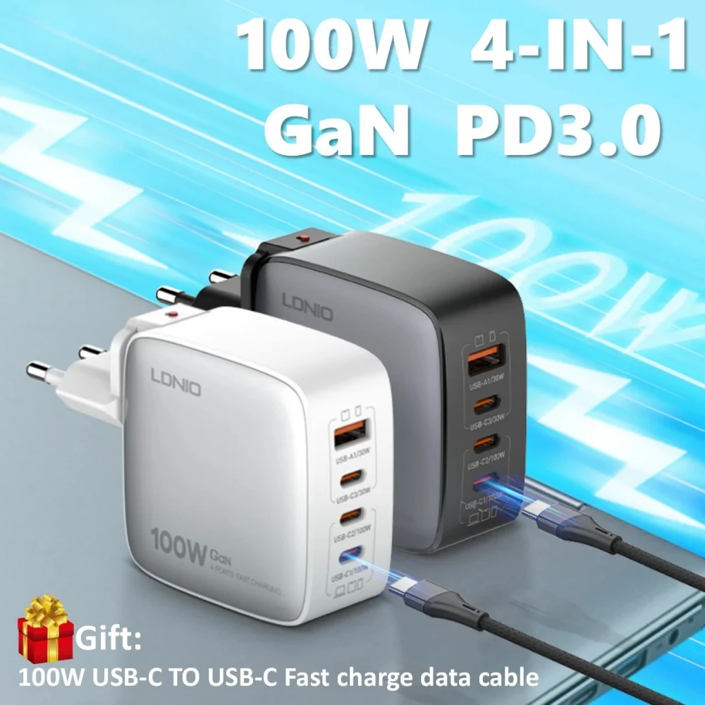 LDNIO 100W GaN Charger Multi-port Type C Travel Adapter For MacBook iPad iPhone 12-15 Pro Max Xiaomi 14 Galaxy S23 Usb C Charger