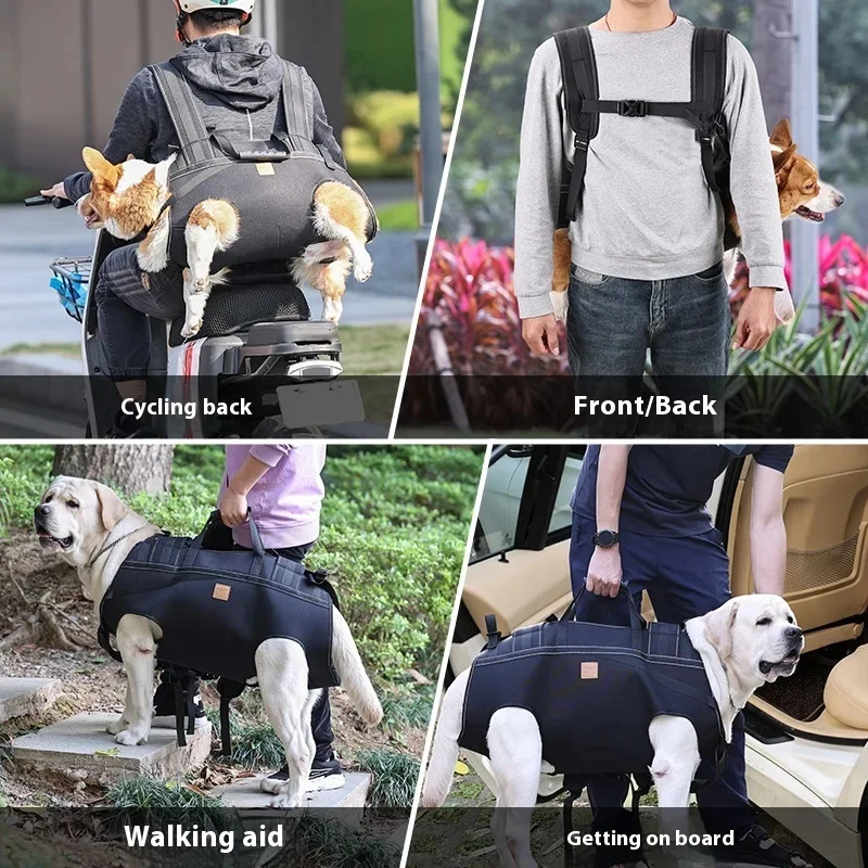حقيبة ظهر للكلاب متوسطة وكبيرة الحجم من قماش أكسفورد حقيبة جانبية بحزام كتف مزدوج للاستخدام الخارجي حقيبة ظهر كبيرة للكلاب