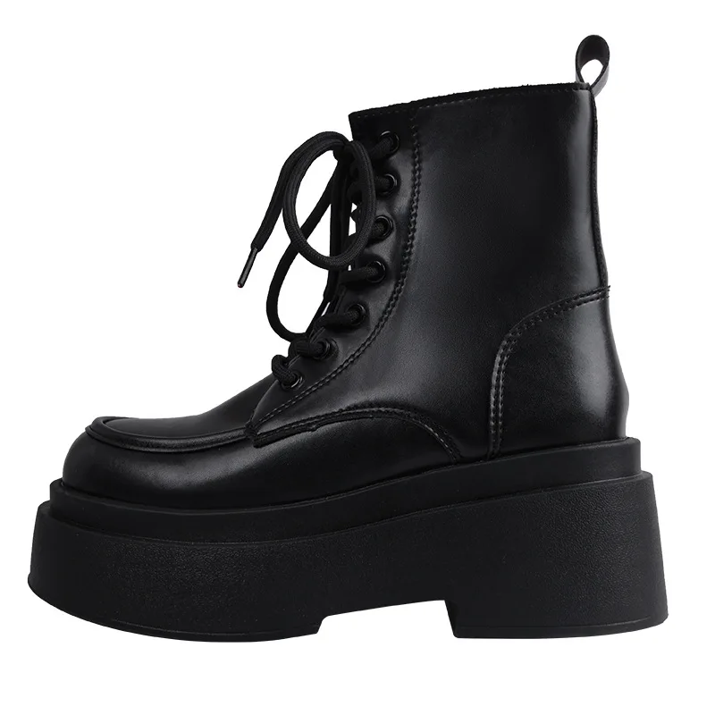Lace Up Round Toe Boots Women New 2025 Female Shoes Winter Footwear Clogs Platform Ladies High Heel Rubber Rock Autumn Ankle