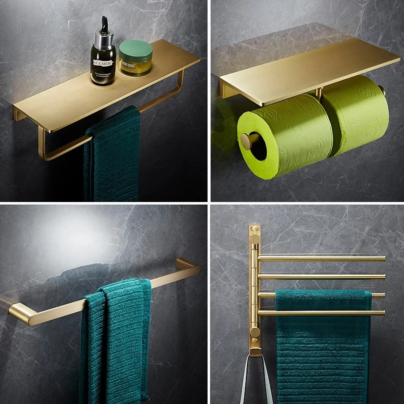 

Bathroom Accessories Bathroom Shelf Towel Rack Paper holder Toilet Brush Holder Towel Ranger Brushed Gold Brass Bath Hardware