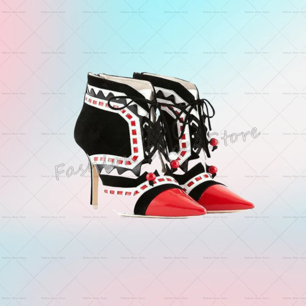 

Back Zipper Pointed Toe Splicing Ankle Boots Stilettos High Heels High Heel Shoes for Women Heels 2025 New Zapatos Para Mujere