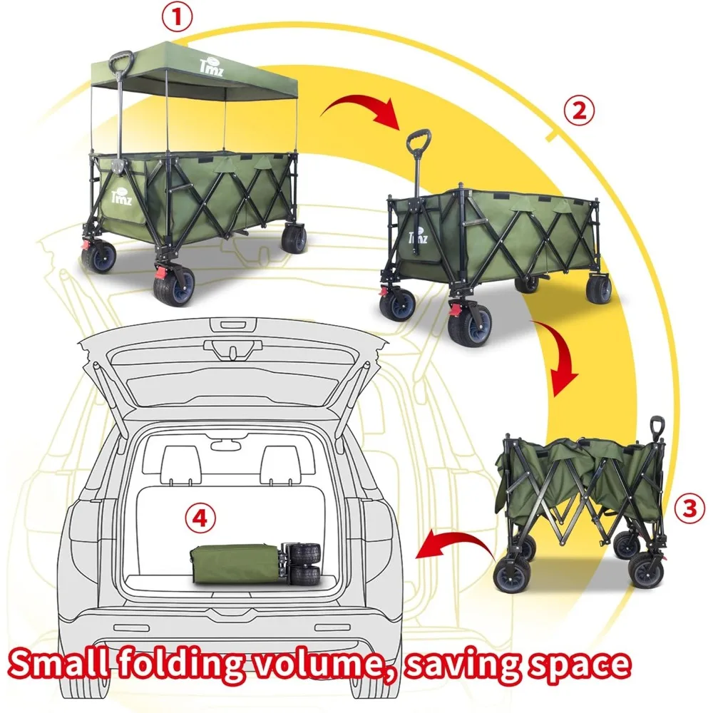 Extra Large 445L Outdoor Utility Cart with Heavy Duty Foldable Design, All-Terrain Big Wheels, Canopy, and Additional Features
