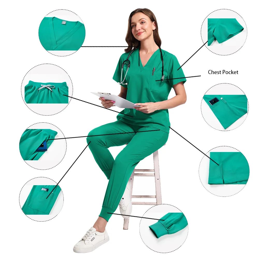 الزي الجراحي المألوف امرأة البوليستر التمريض المقالات دنة المرأة الزي الطبي السراويل مجموعات متعدد الألوان الدعك دعوى