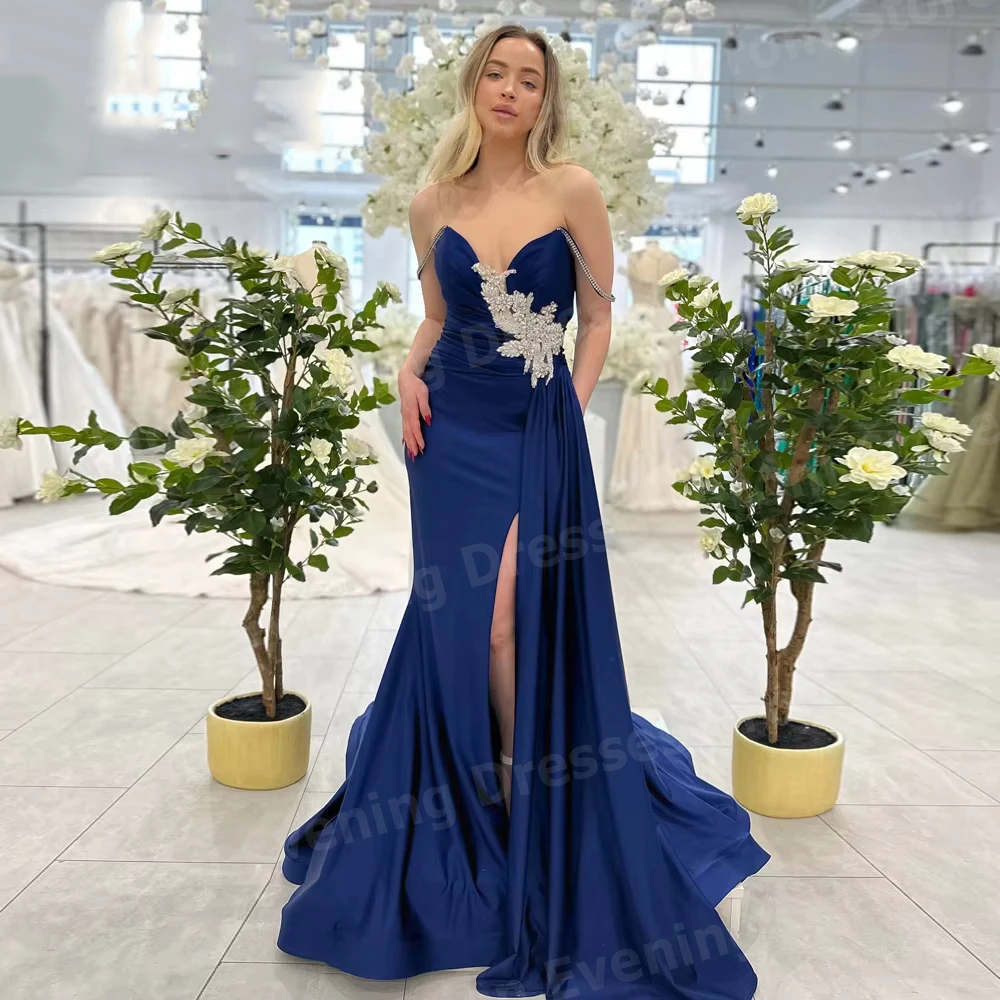 ชุดราตรีทรงเมอร์เมดสำหรับผู้หญิง ดีไซน์หรูหรา เปิดไหล่ ชุดออกงานพรอม ชุดราตรีแบบสั่งตัด แขนกุด ผ่าข้าง ชุดเดรสสำหรับผู้หญิง