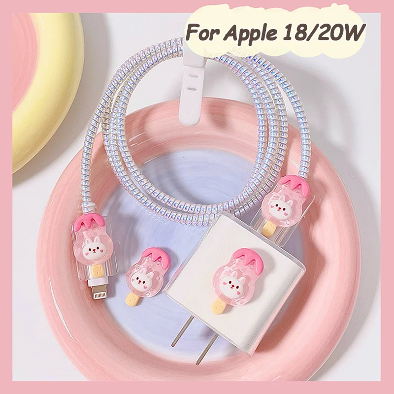 4 In 1 Cute Cartoon Charger Case Brand New Cable Protector for Apple iPhone 18/ 20 W Charger Case Cable Protection Organization