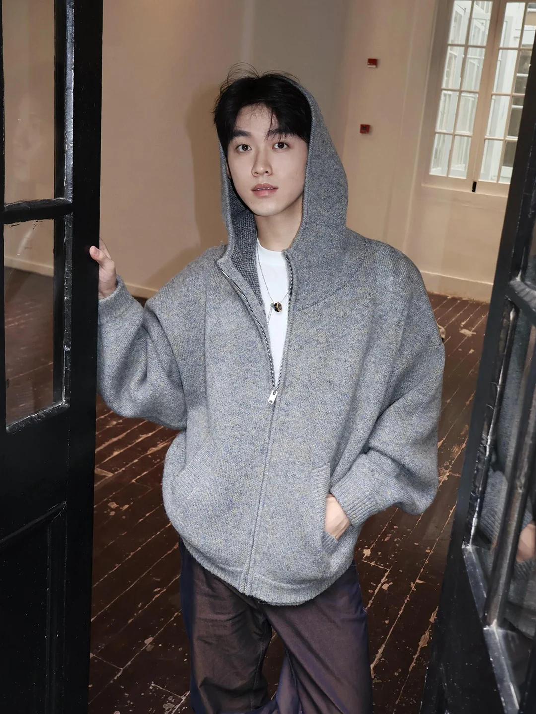 

Men's Fce Knitted Hoodie Sweater Heavyweight Casual Sle Autumn Winter Thiened Cardigan Sweatirt Soft Warm Ciwalk