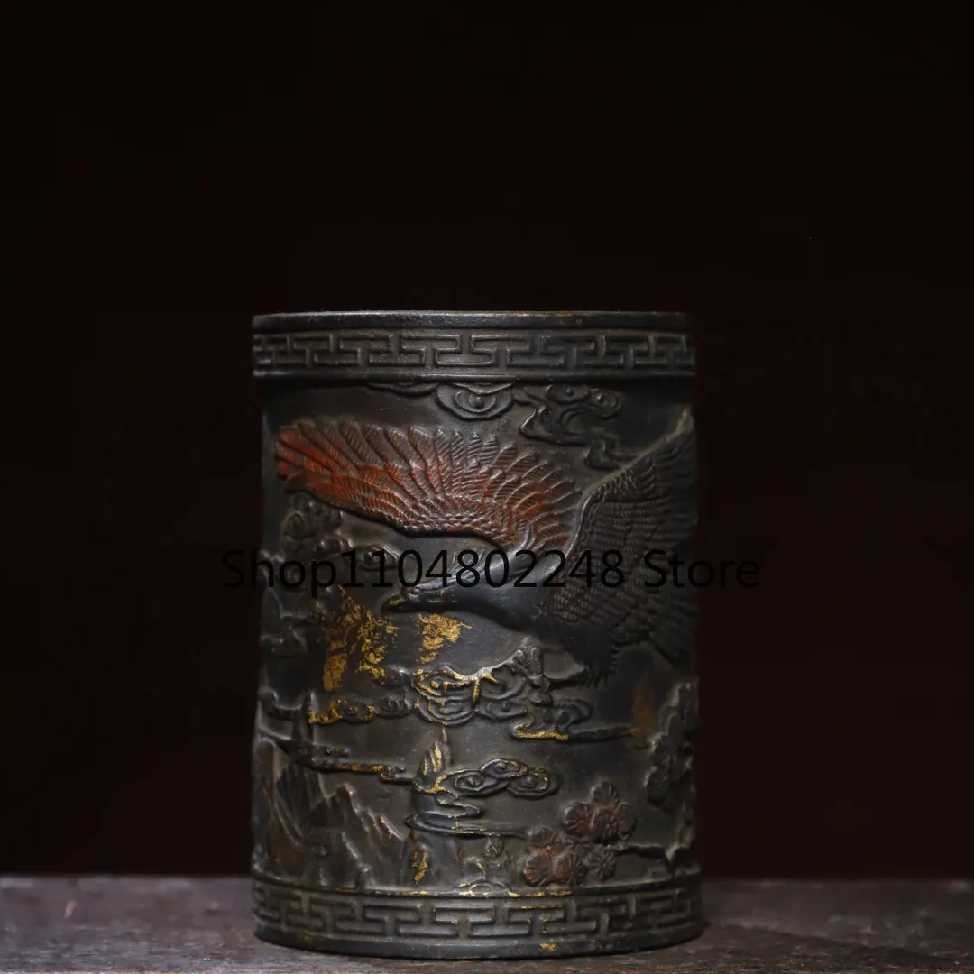 Collecte l'ancien cuivre tuo doré fait à la main, ornement de pot de brosse d'aigle de grande Ambition