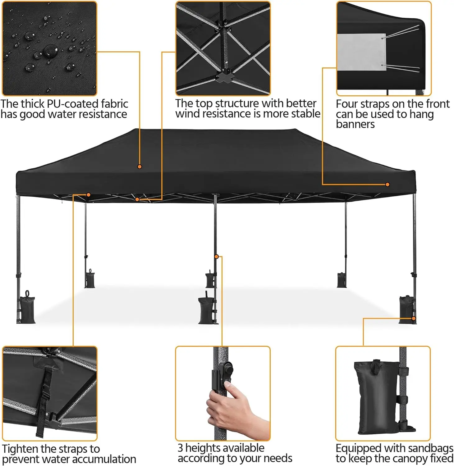 Imagem -04 - Heavy Duty Pop up Canopy Tent Abrigo Instantâneo para Festas de Casamento Canopy Exterior Ajustável com Rodas 10x20