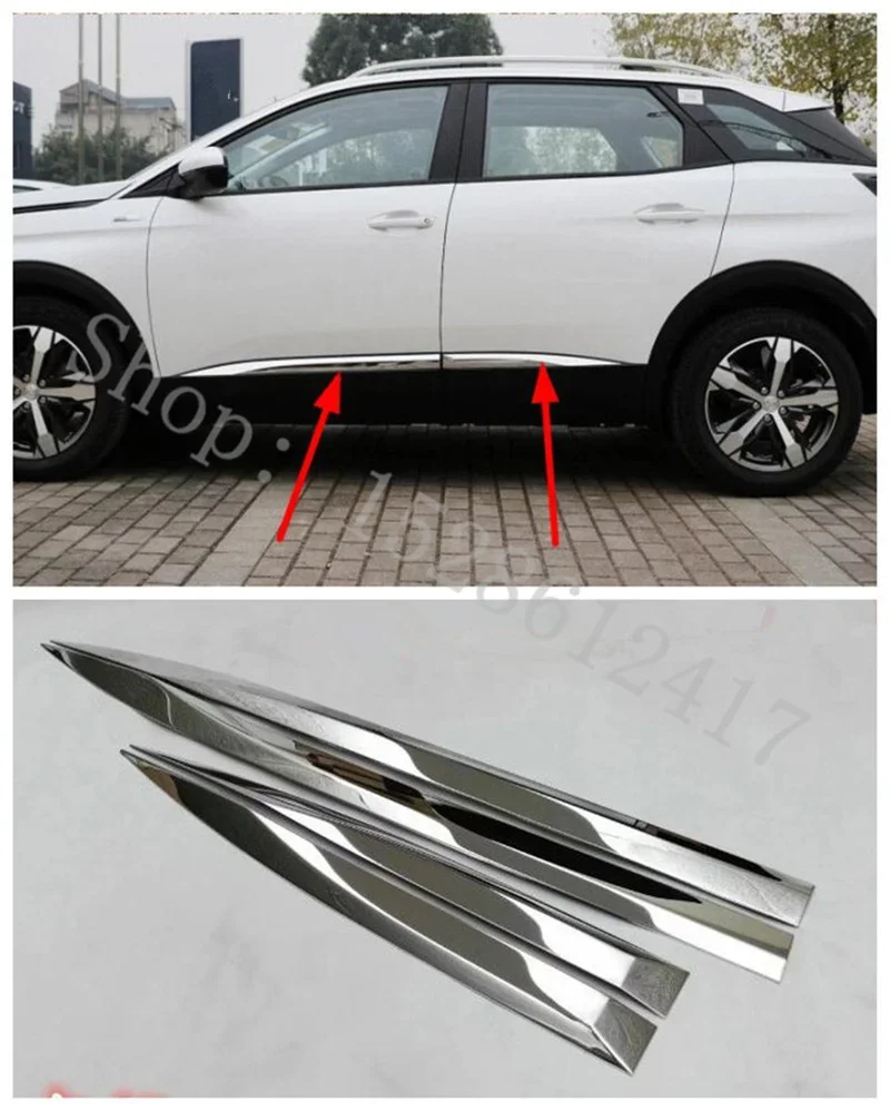 

For Peugeot 3008/4008 2017-2021 car detector stainless steel Side Door Body trim sticks Strips Molding Accessories