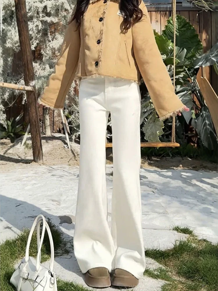 Jeans svasati a vita alta da donna foderati in Fce taglie forti che dimagriscono i fianchi che coprono pantaloni in denim casual con campana elastica