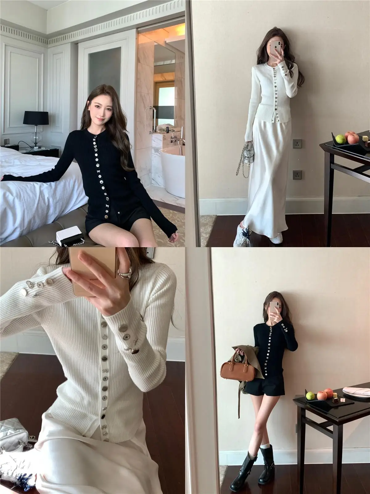 

Вязаный шерстяной свитер Long Sve на пуговицах, круглый открытый кардиган, женский модный маленький ароматный кардиган, облегающий крой из полиэстера B...