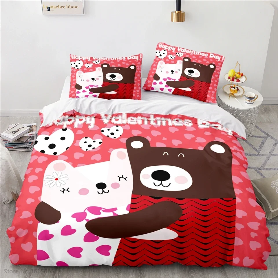 Lovely Miss Bear Bedding Set Children Cartoon 3d Duvet Cover Sets Pillowcase Boys Girls Kid Bedclothes Twin Full Queen King Size