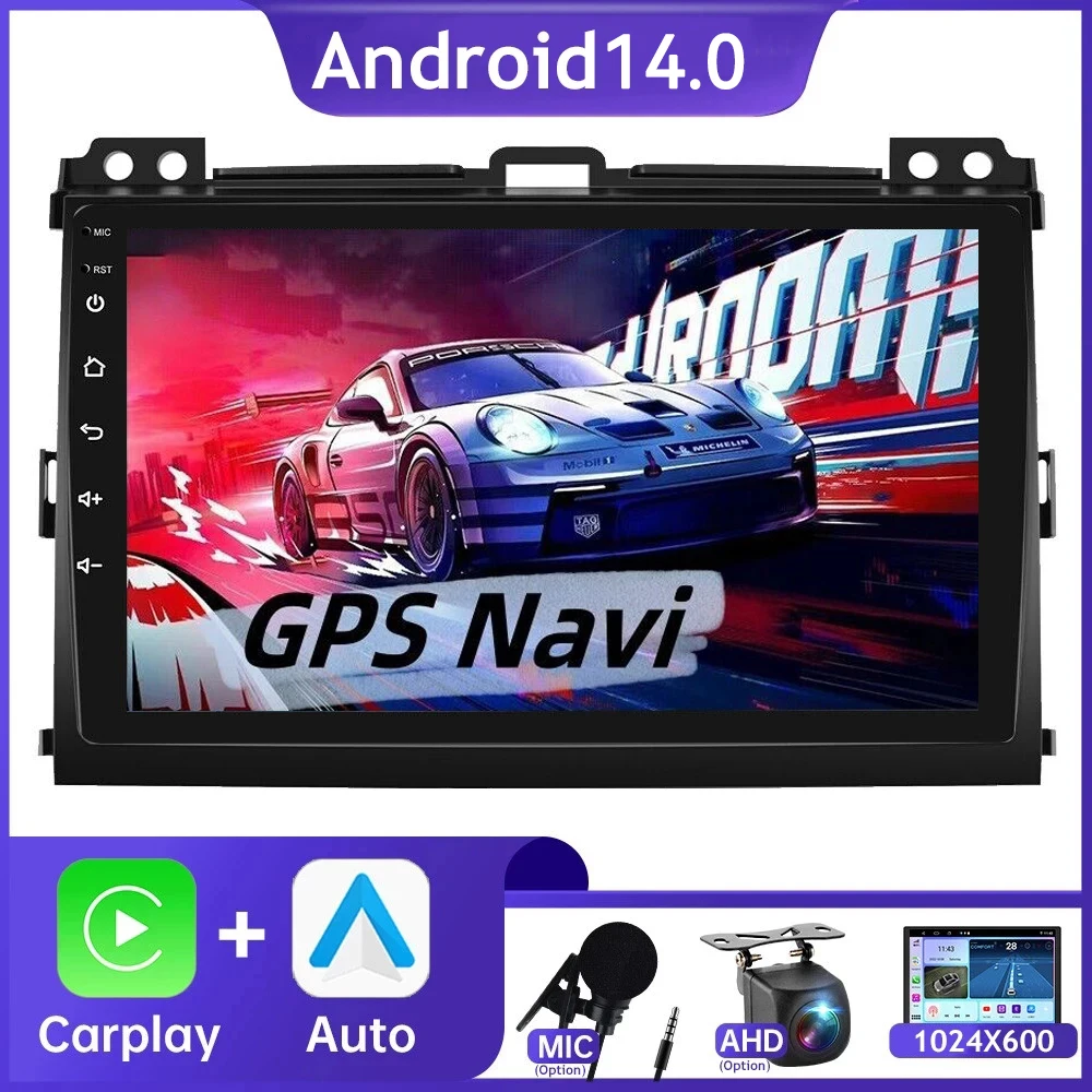 

4G + 64G 9 "автомобильный радиоприемник мультимедийный плеер для Toyota Land Cruiser Prado 120 Lexus GX470 2din Android 14 Carplay авторадио GPS Navi