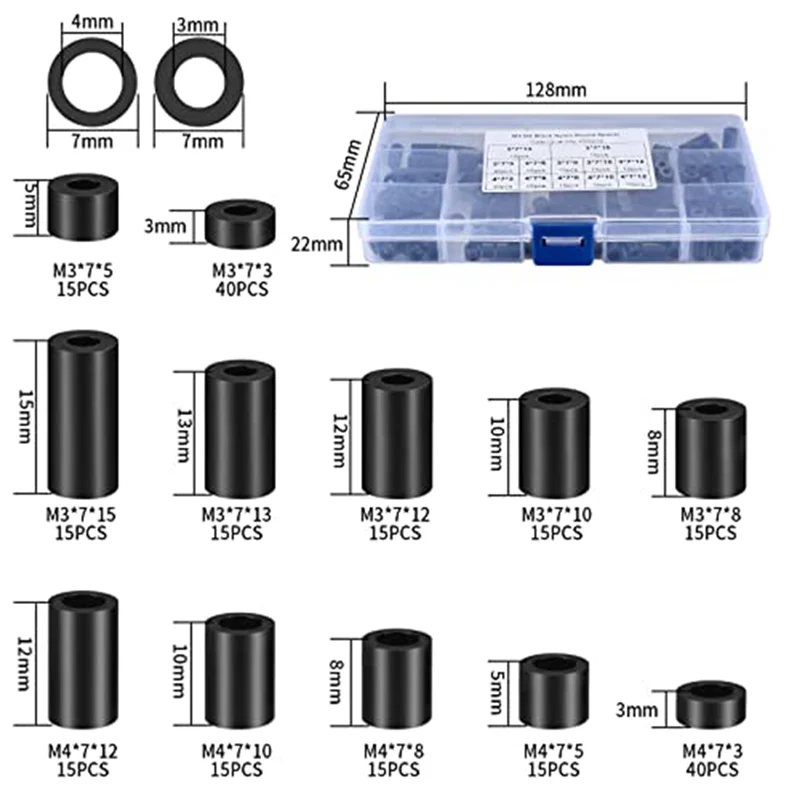 320 Pcs Electrical Outlet Screws Spacers, Black Nylon Round Spacer Assortment Kit, Plastic Spacers Without