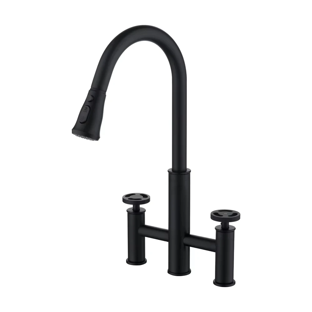 

HONGDEC Black Pull Out Kitchen Faucet Double Handle Kitchen Tap Kitchen Bridge Faucet