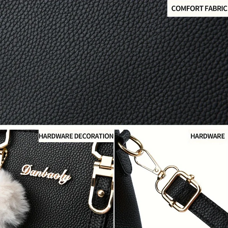 Women Fashion Letter Decor Handbag Lady Faux Leather Crossbody Bag Female Retro Top Handle Satchel Purse