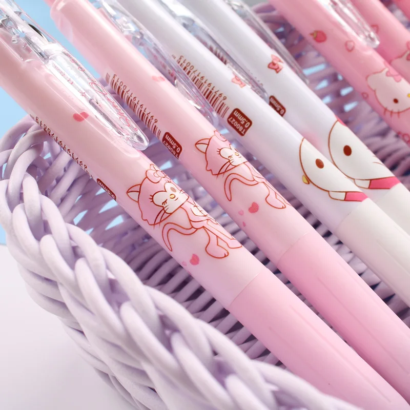 4Psc Set Sanrio Hello Kitty Gel Pens Girls Stationery Press Pen Kawaii Pink Student Dedicated Pen School Supplies Children Gift