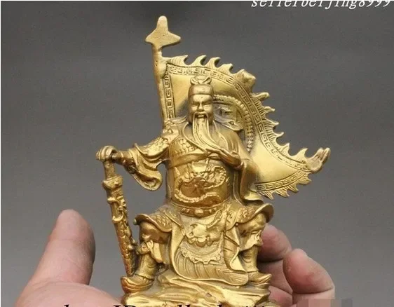 

Folk China Chinese Brass FengShui Warrior King Seat GuanGong Guan Yu God Statue