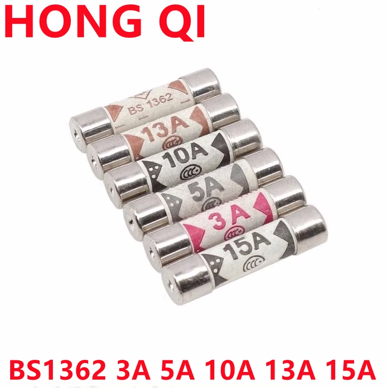 10Pcs BS1362 British Plug Fuse 3A 5A 10A 13A 15A 6X25 Ceramic Tube Fuse British Domestic House Hold Mains Plug Cartridge Fuse