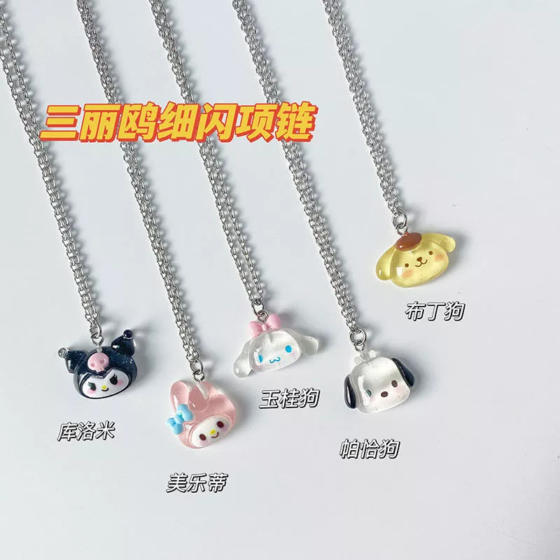 Kawaii Sanrio Hello Kitty Kuromi Melody Necklace Sweet Clavicle Chain Y2k Fashion Adjustable Pendant Accessories Girls Toy Gift