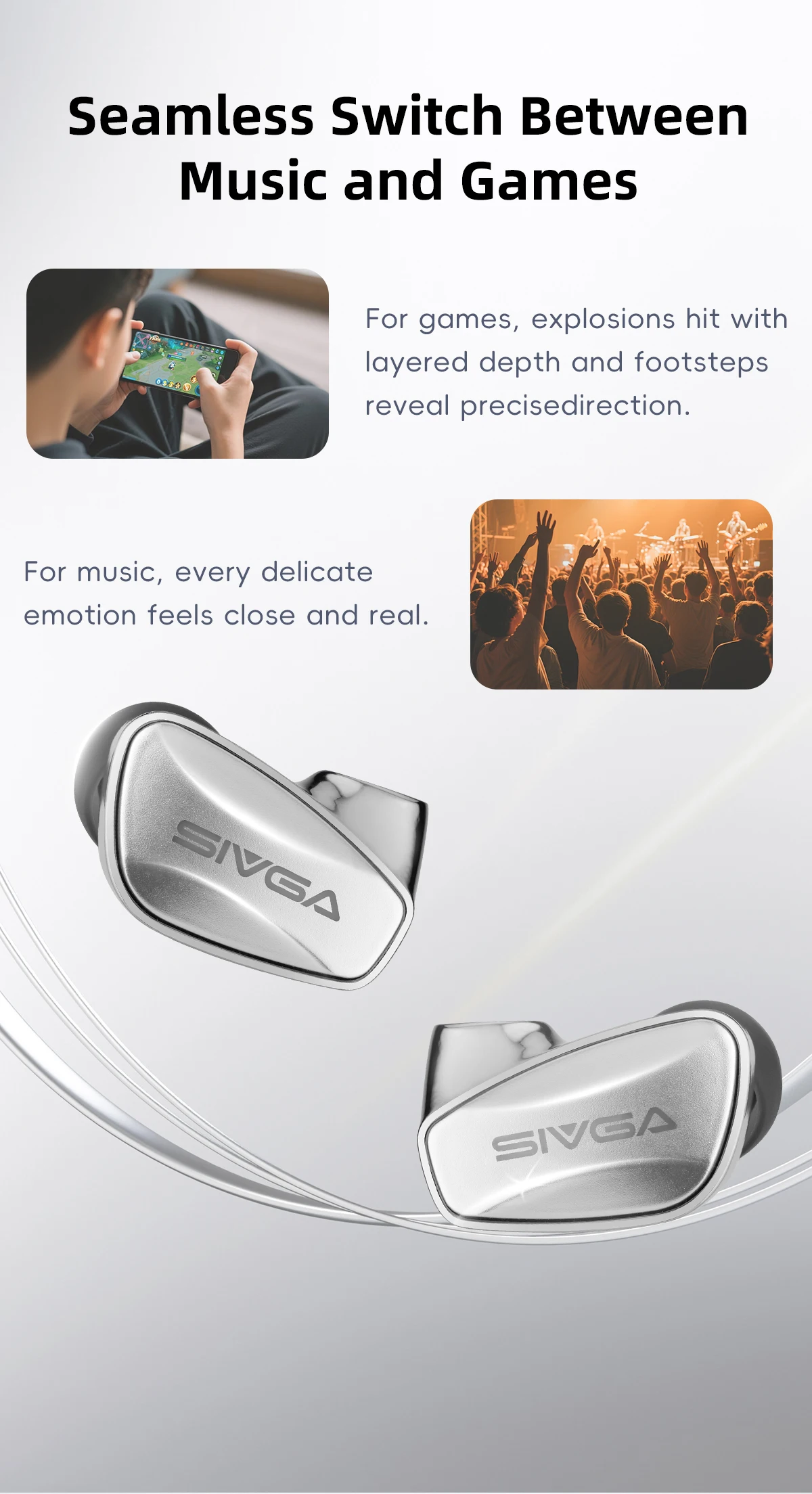 SIVGA SM100 10-mm-In-Ear-Kopfhörer mit dynamischem Dual-Chamber-Treiber, kabelgebunden, 0,78 mm, 2-poliges, abnehmbares Kabel mit Mikrofon für Musik/Gaming – Detail 3