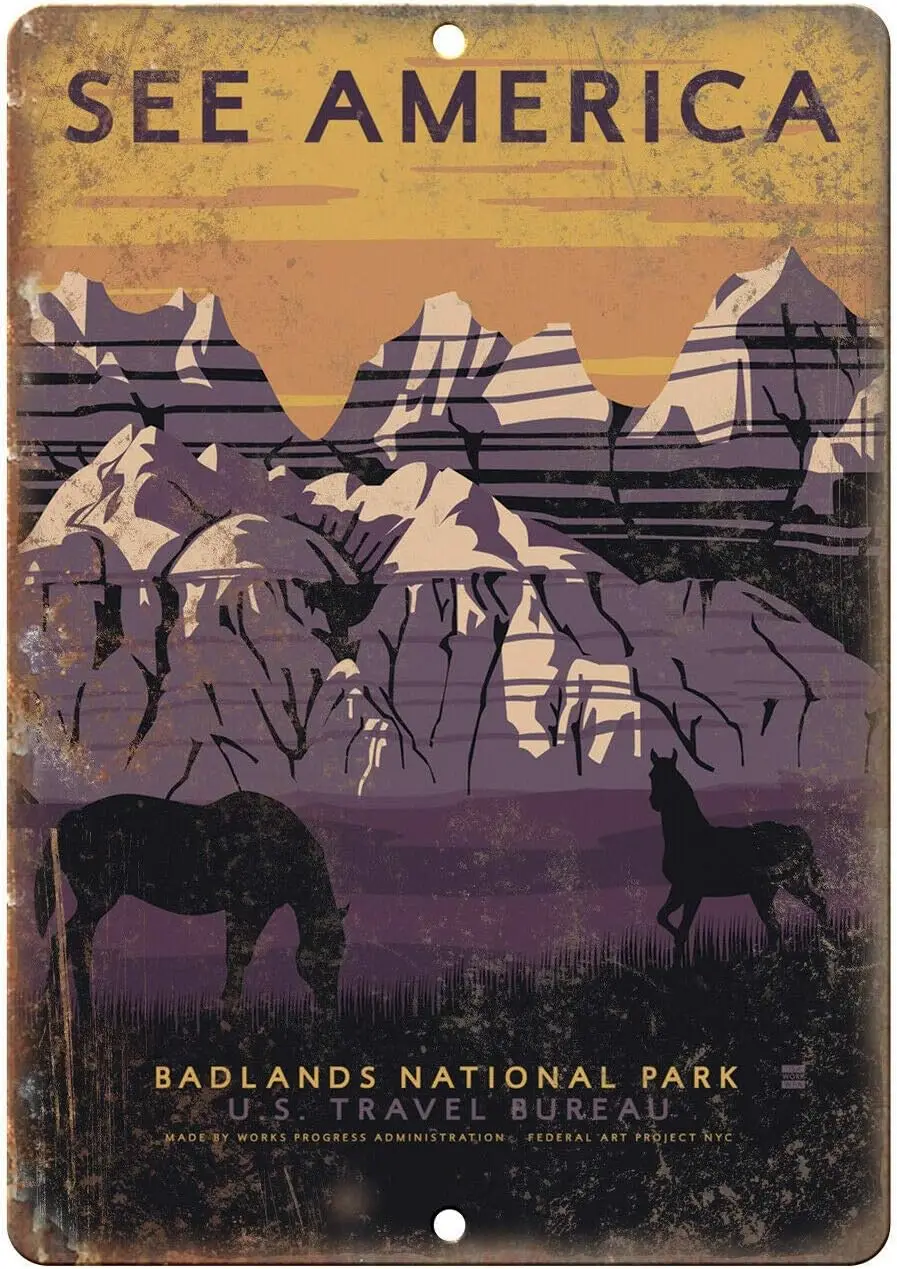 Retro Vintage Metal Plaque Sign Badlands National Park Travel See America Tin Sign for Home Bar Kitchen Pub Wall Decor Sign sign
