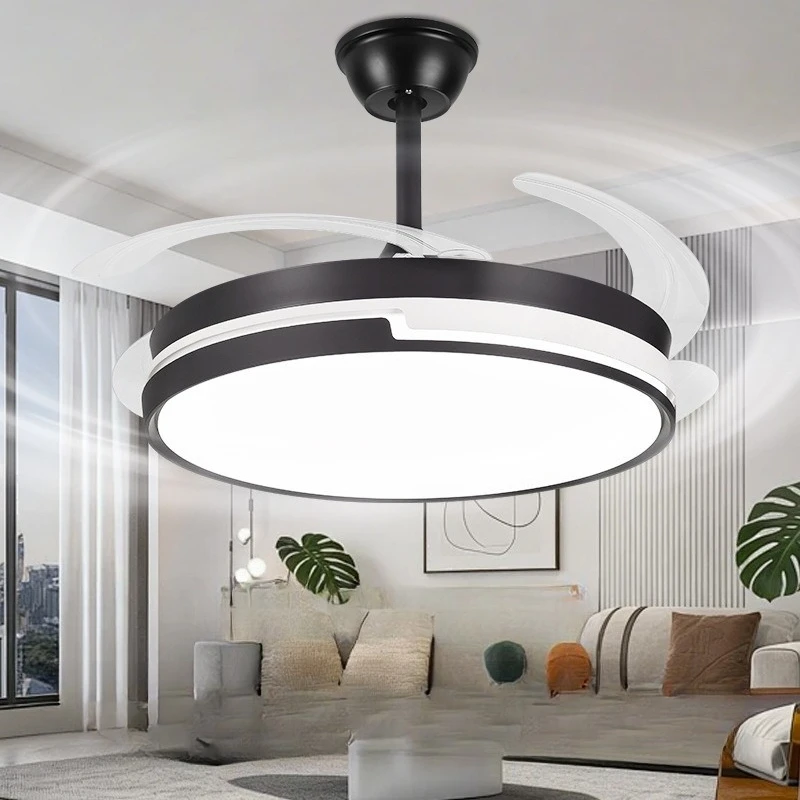 Hidden LED Ceiling Fan Lights Modern Minimalist Indoor Fan Pendant Lamps 42-Inch Home Living Dining Room Bedroom Kitchen Decor