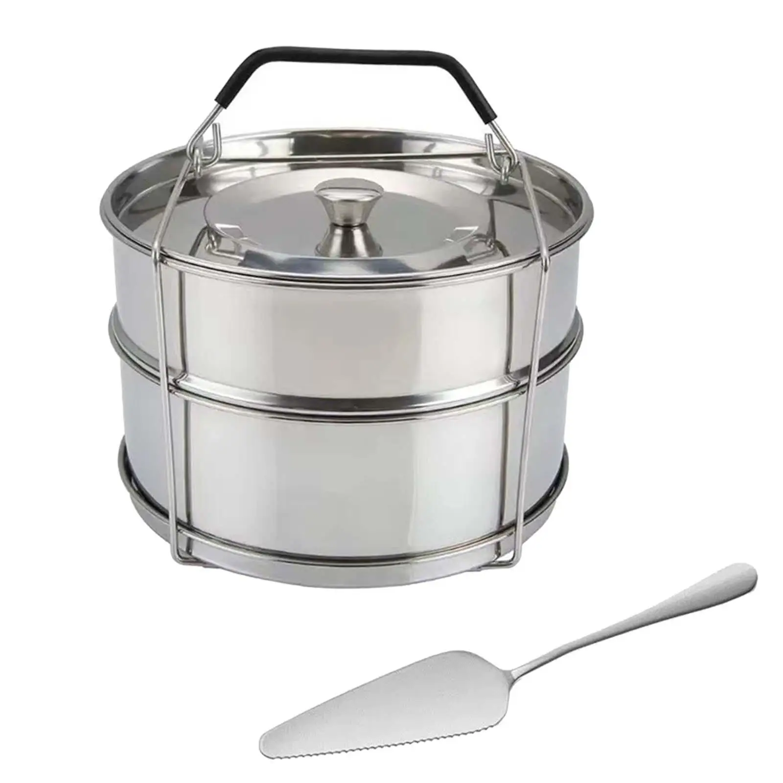 Stainless Steel Steamer Inserts 2 Tier Steamer Round 19cm Steaming Basket Large Capacity Inner Pot Set for Meat Rice Soup Baking