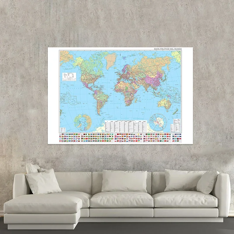 100*70 cm la carte du monde en espagnol Non-tissé bureau décoration de la maison fournitures scolaires peinture moderne affiche murale