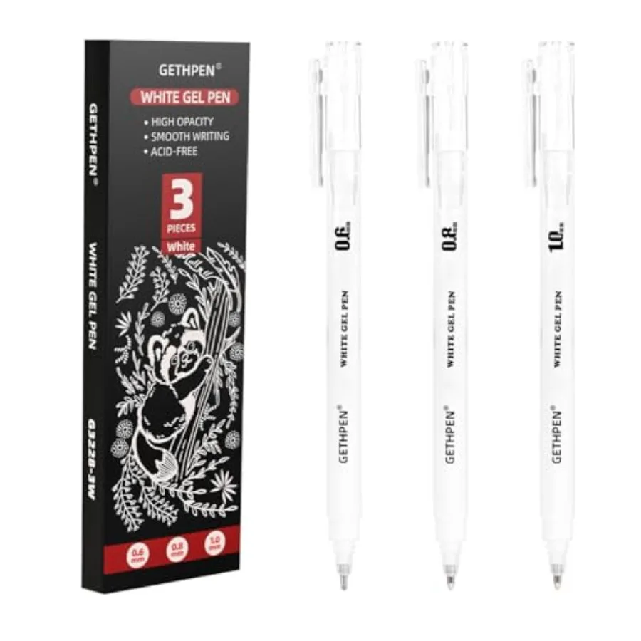 

Gel Pens 3-Pack - 0.6/0.8/1.0mm Fine to Bold Tips for Journaling and Art - Opaque Ink on Dark Paper, Holiday Cards and DIY Gift