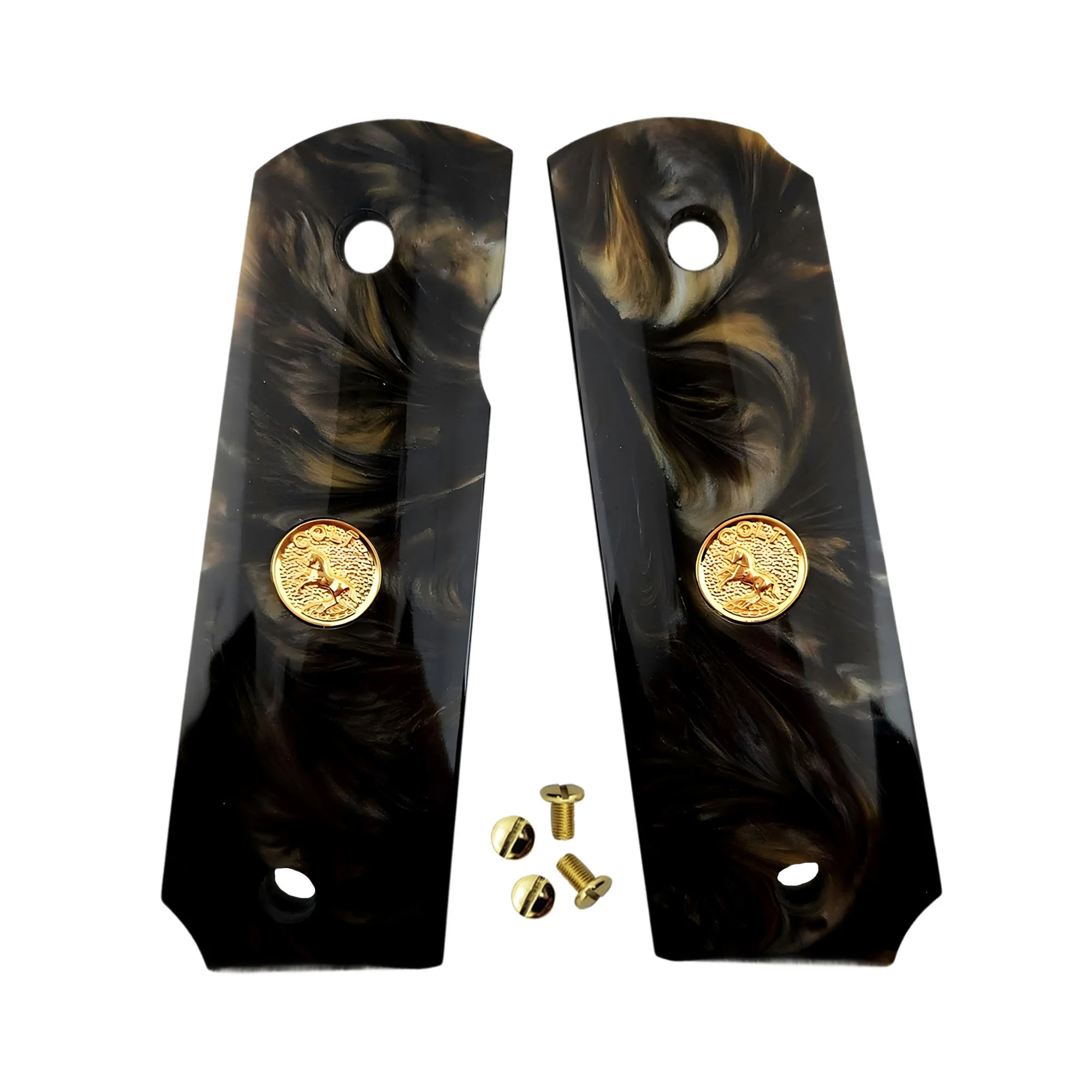 Empuñaduras 1911 de tamaño completo, medallón Colt en oro perlado marrón dorado, compatibles con Colt, Kimber, Springfield, Remington, Rock Island, Government Commander