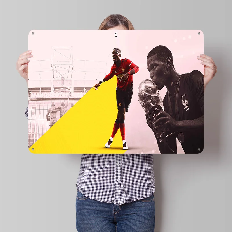 Paul Pogba Football Tin Poster Customized Retro Soccer Wall Art Vintage Metal Signs for Fans Garage Decoration Room Home Decor