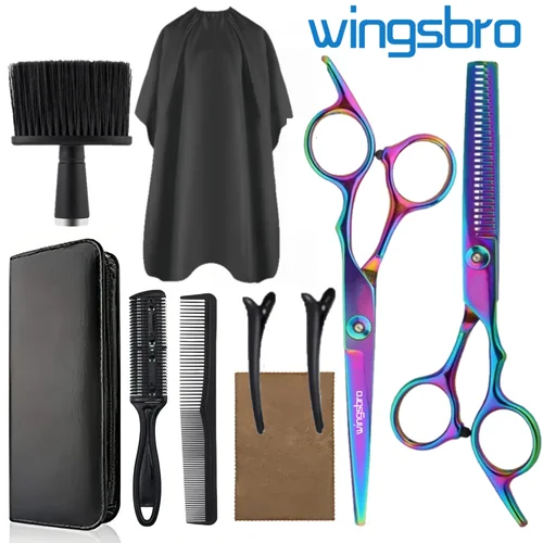 Imagen 2 del producto Juego de tijeras para cortar cabello de 6,5 "", kit de tijeras profesionales para corte de pelo con tijeras planas, tijeras para adelgazar, peine, capa, clips, cepillo