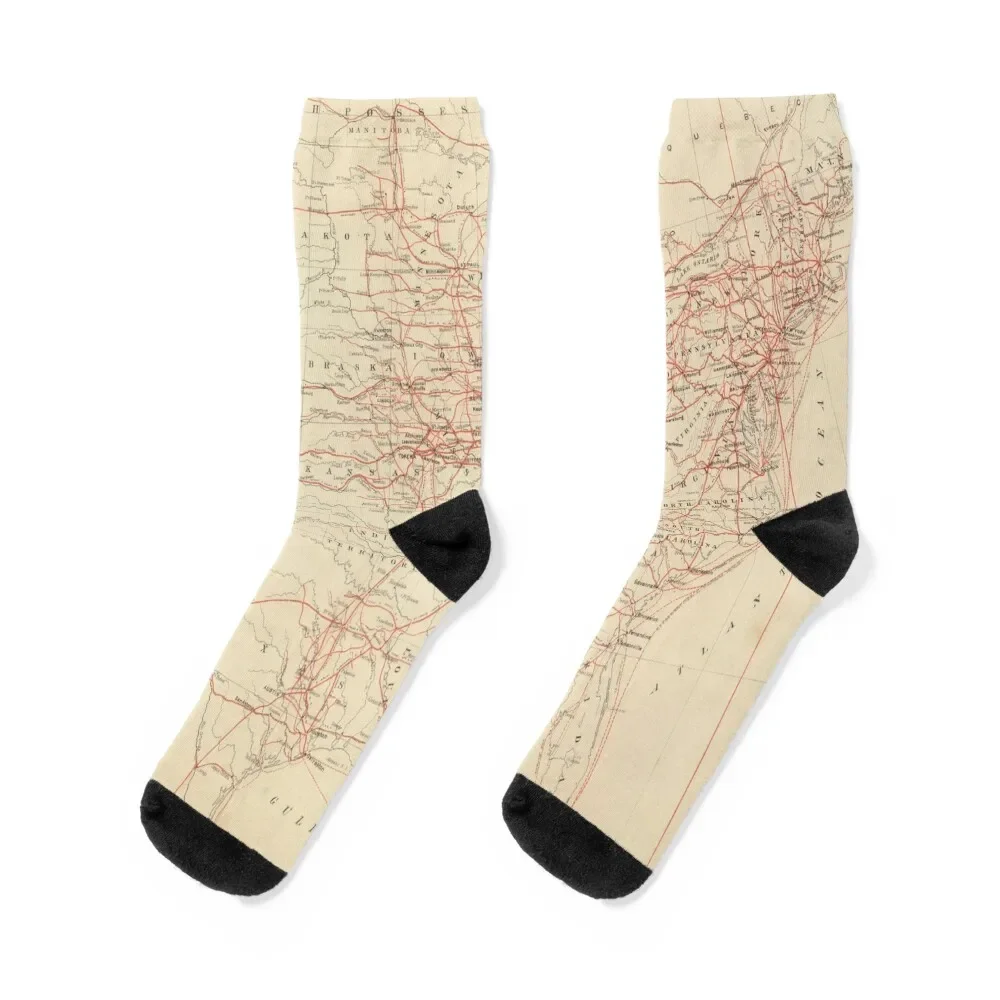 

Old United States Railroad Map (1884) Vintage US Railway Atlas Socks Run crazy Soccer Socks Girl Men's