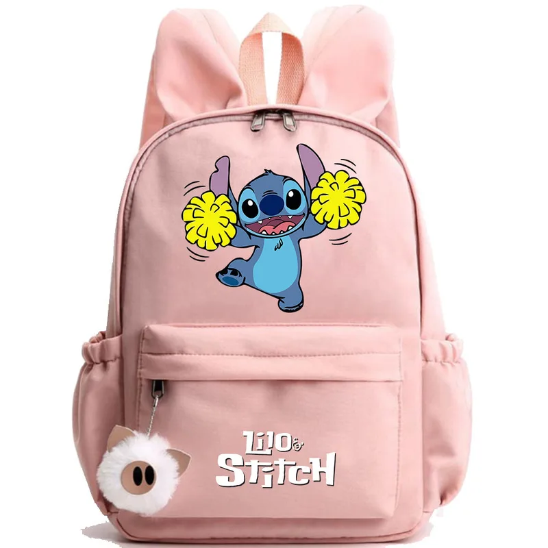 Cartoon Stitch Backpack Pink Blue Black Print Stitch Rabbit Ears Large Schoolbag Student Fashion Outdoor Bag Child Boy Girl Gift