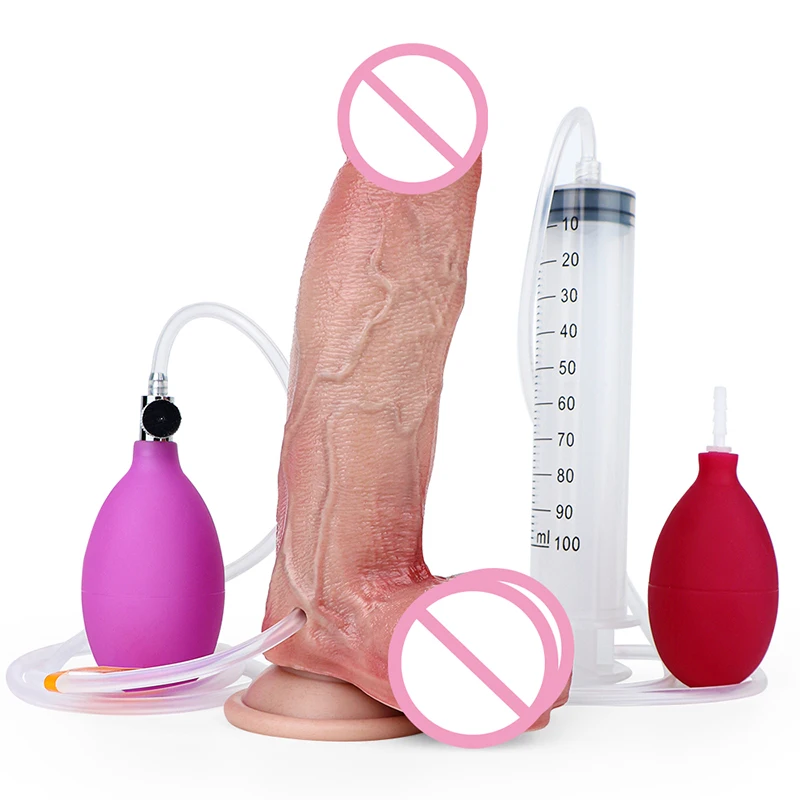 19.5*4.3cm Nude Inflatable Silicone Veiny Penis Squirt Dildo Spray Dick Women Masturbator Sex Toys for Pussy Anal Masturbation