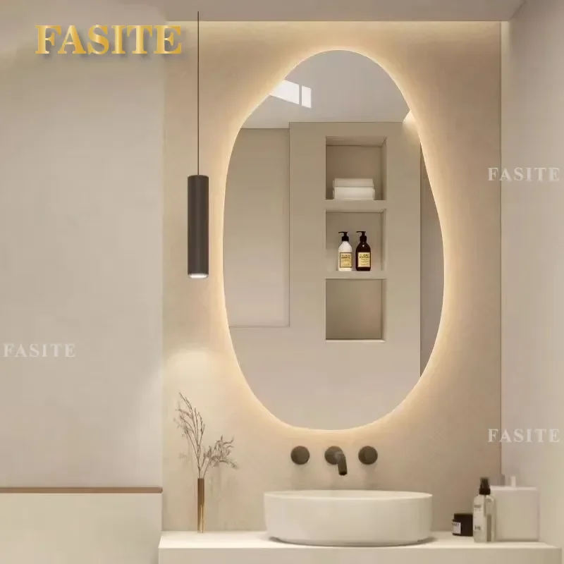 For Ultra-white Glass Special-shaped Rice Grain Bathroom Toilet Washbasin Intelligent LED Backlight COB Light with Makeup