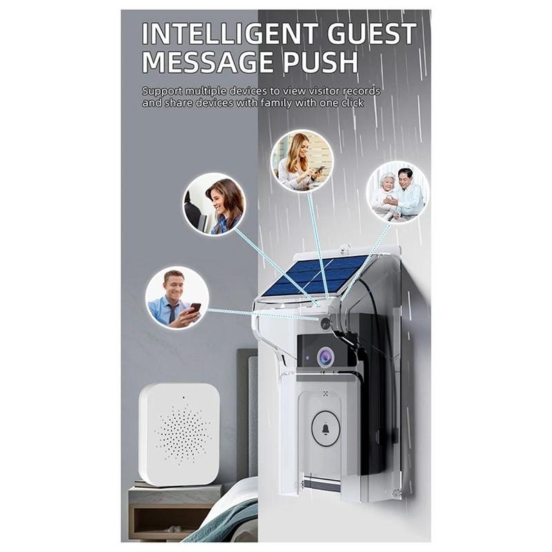Wifivisual Campanello Telecamera Ricarica solare wireless Visione notturna impermeabile Smart Home HD Campanello Citofono bidirezionale Voce
