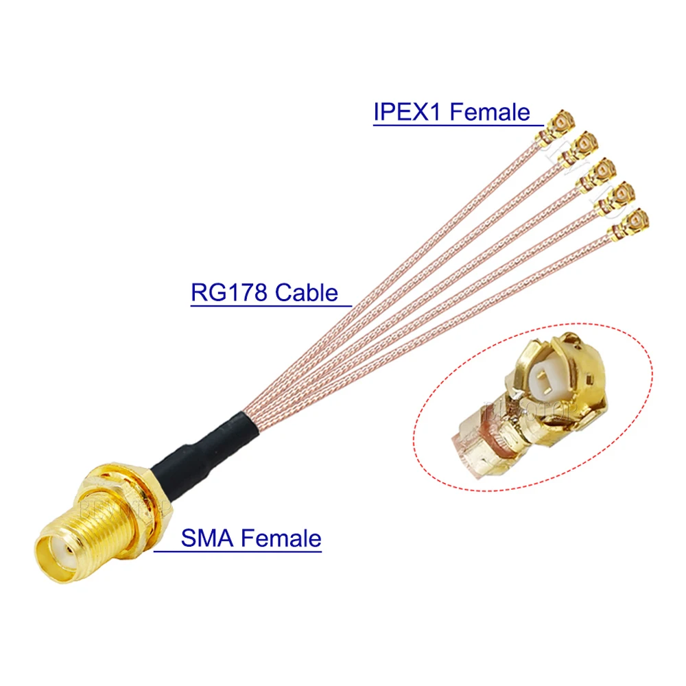 New RG-178 SMA to  Splitter RP-SMA / SMA Female to 5 x U.fl 1 Female1 RG178 Cable WIFI Antenna Extension Jumper Pigtail