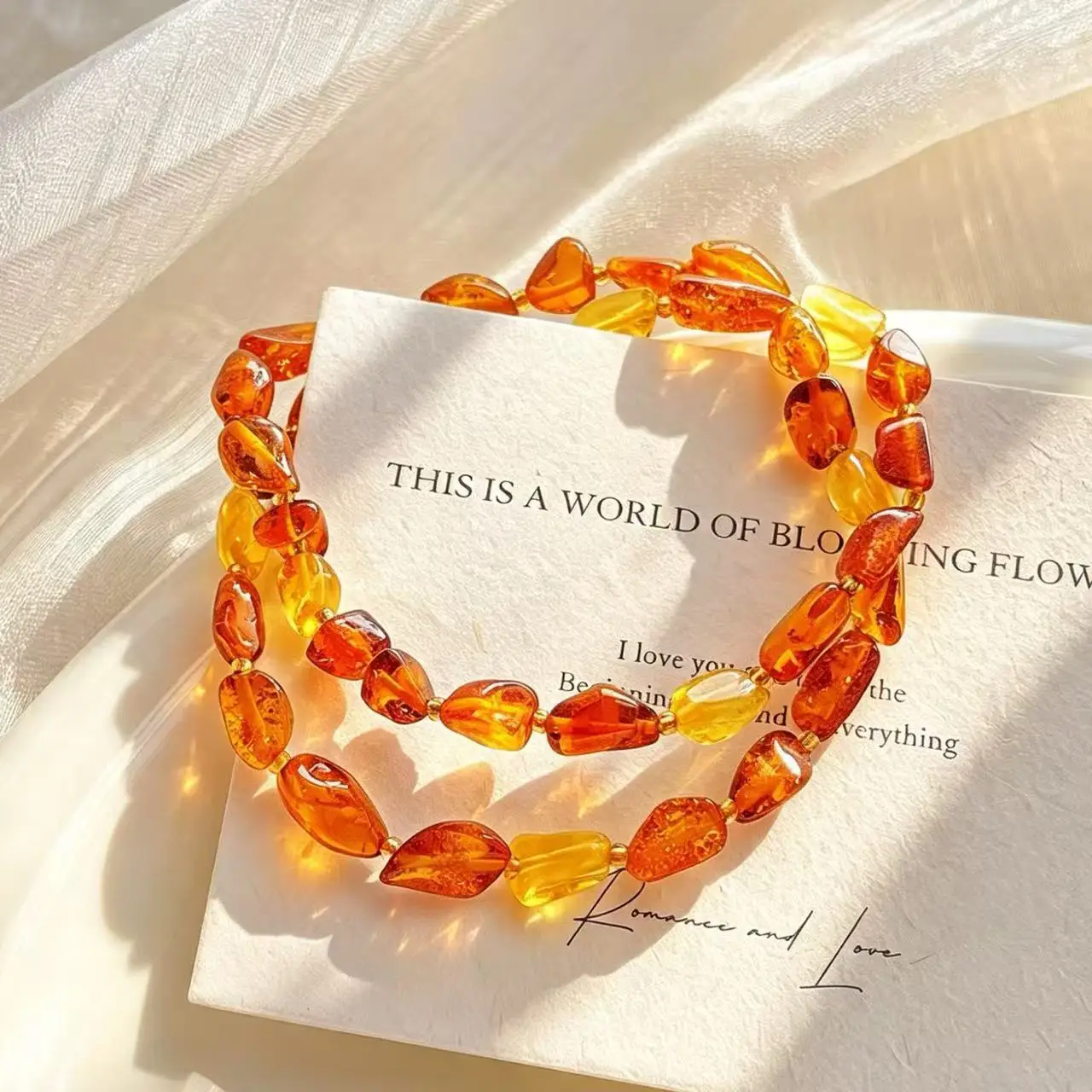 Neo-Chinese Vintage Amber Bracelet, Premium Natural Honey Blood & Rainbow Amber Beads Artistic Stackable Hand Chain for Her Gift