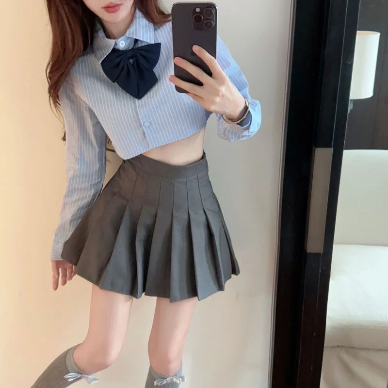 New 2024 Spring  JK Uniform Set Daily Women Japanese Korean Academy Students Suit Three Piece Set Vest Shirt Bow Pleated Skirt