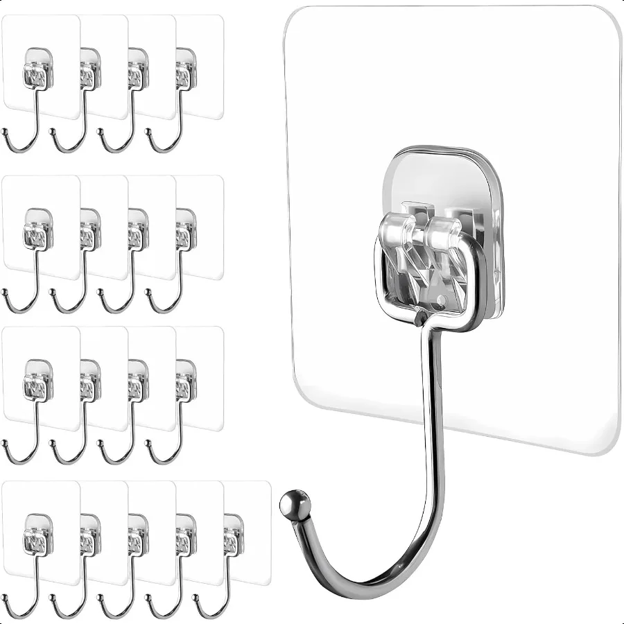 

Large Adhesive Hooks 18Pack Hold 44lb Max Heavy Duty Sticky Hooks Waterproof and Rustproof Wall Hook for Hanging Can be Use Kit