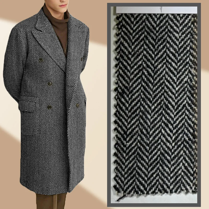 سترة كلاسيكية متعرجة طويلة من مزيج الصوف عالية الجودة من التويد بدلة رجالية فاخرة مزدوجة الصدر سترة رجالية أنيقة للشتاء الدافئ #1