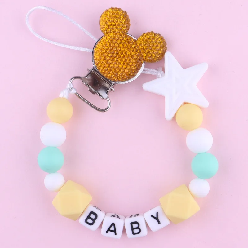 2024 Baby Teether Handmade Personalized Name Pacifier Clips Holder Chains Silicone Pacifier Chain Clips Baby Teething Chain Gift