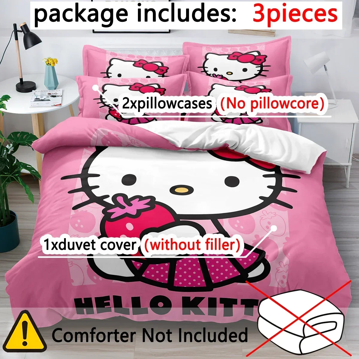 

3-piece cartoon anime Disney HelloKitty digital printed down duvet cover set,bedding set(1 down duvet cover+2 pillowcases)