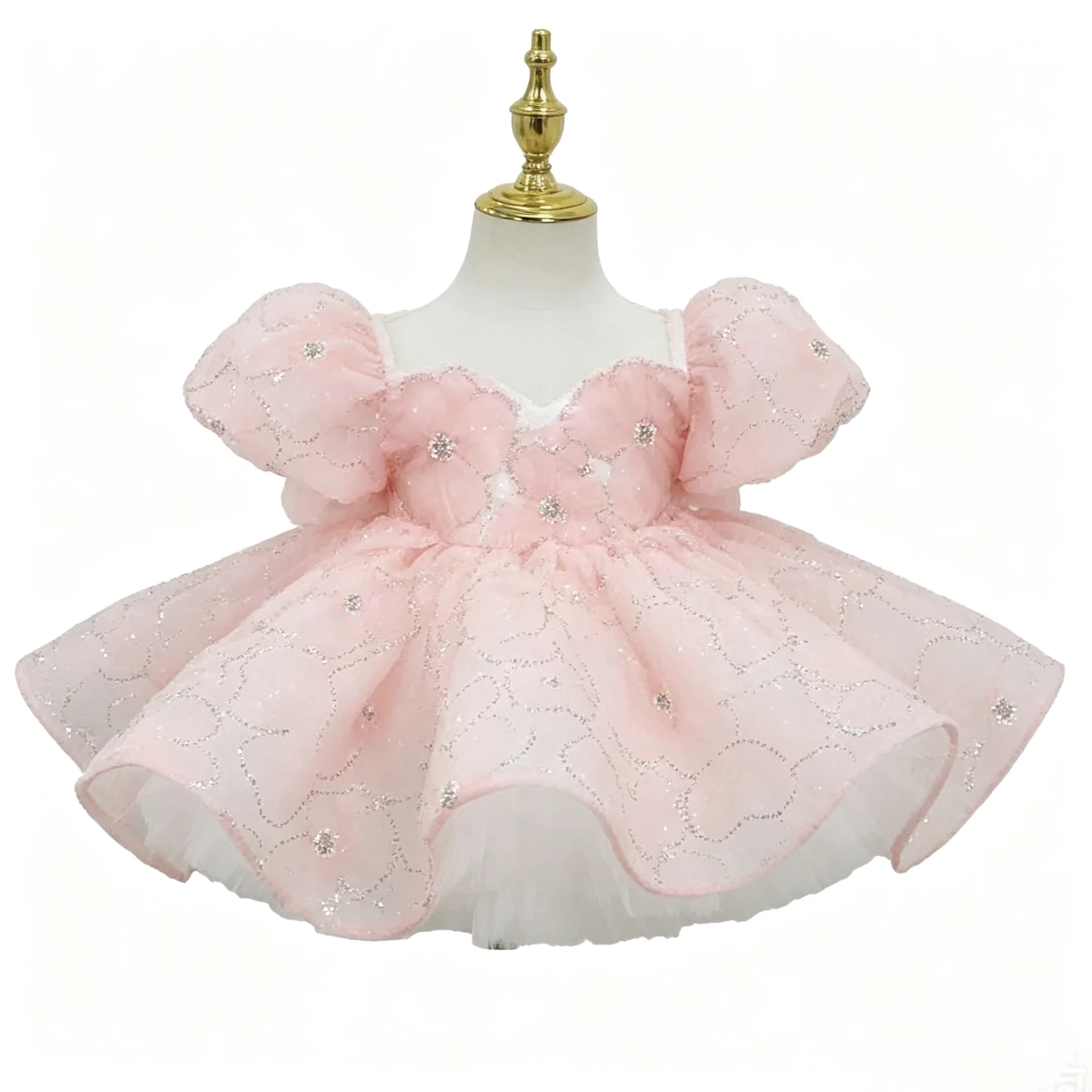 Girls Birthday Dress Bow Layered Tulle princess dress Holiday Party Flower Girl Wedding Toddler baby girl first birthday dress