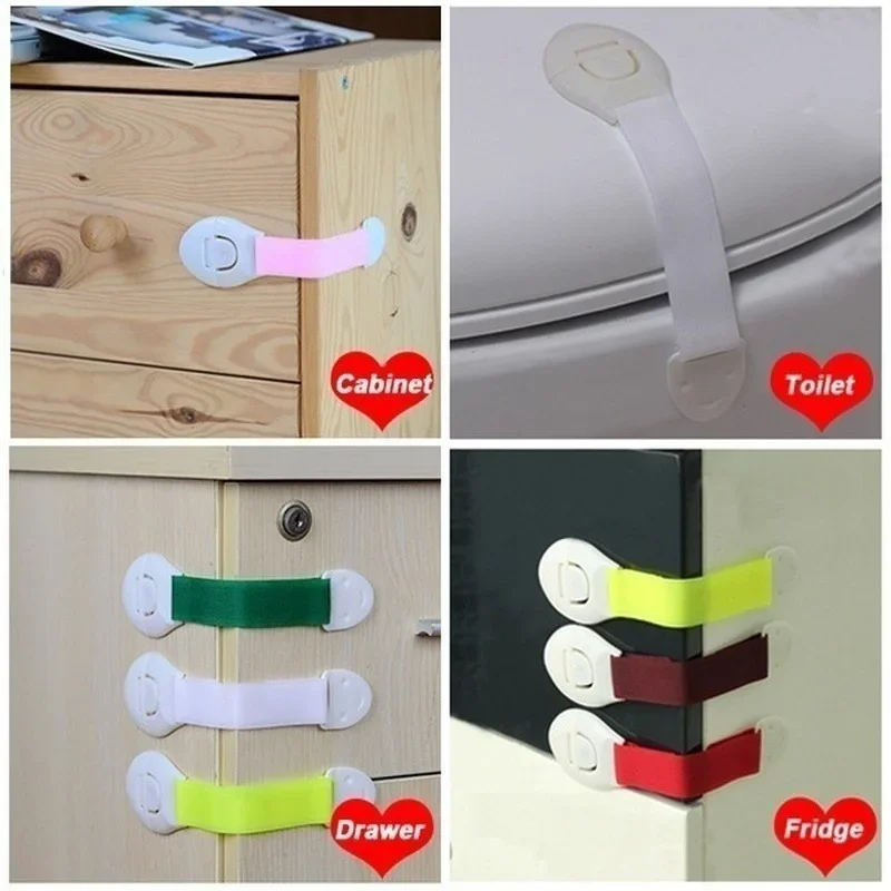 Serrures de sécurité multifonctionnelles pour enfants, sangle colorée, anti-ouverture, serrure d'armoire, serrure de porte à main anti-clip, clips en fibre